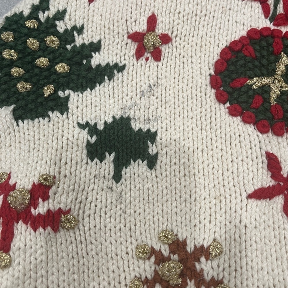 [L]VTG Jennifer Reed Holiday Ramie Blend Button Sweater Red Green Gold-As Is - Picture 10 of 10